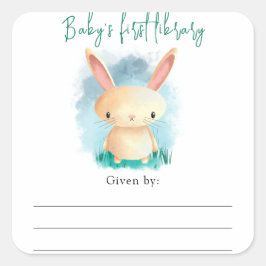 Adesivo Quadrado Bunny - Ex-libris para chá de bebê, livros para be