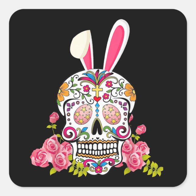Adesivo Quadrado Bunny Sugar Skull Mexicano Skull Lover Gift (Frente)