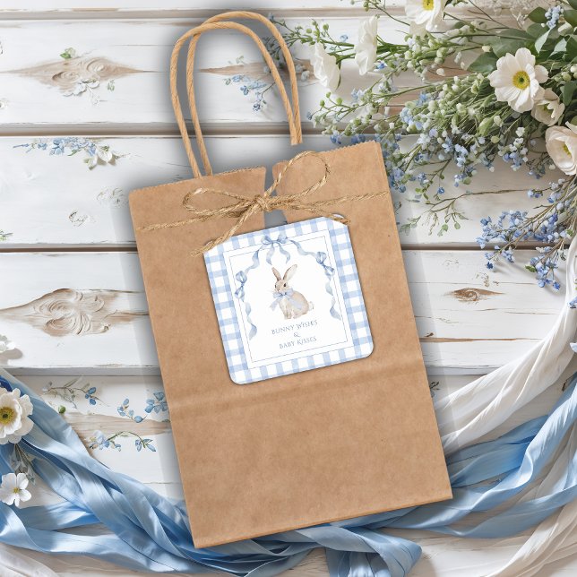 Adesivo Quadrado Bunny Wishes & Baby Kisses Baby Shower (Criador carregado)
