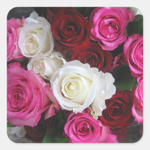 Adesivo Quadrado Buquê branco cor-de-rosa das rosas vermelhas -