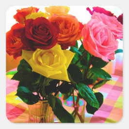 Adesivo Quadrado buquê de flores de rosa