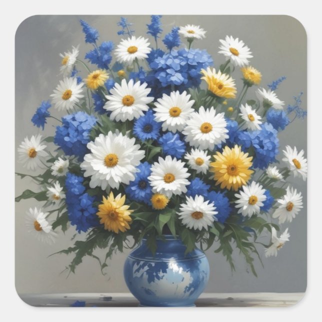 Adesivo Quadrado Buquê de Flores Elegante Aquarela (Frente)