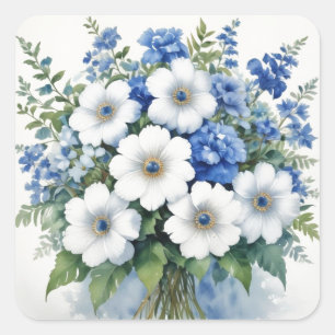 Adesivo Quadrado Buquê de Flores Elegante Aquarela
