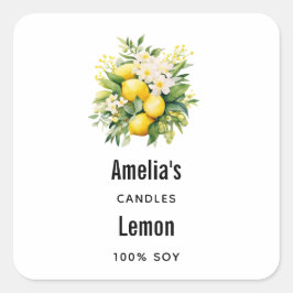 Adesivo Quadrado Buquê de limão com brilho branco - empresa de vela
