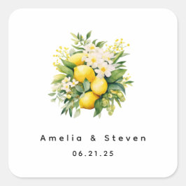 Adesivo Quadrado Buquê de limão com flores brancas - Casamento