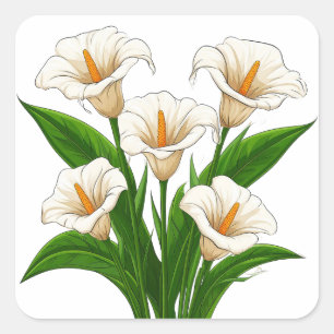 Adesivo Quadrado Buquê de Lírios-de-callas Brancos com Folhas Verde
