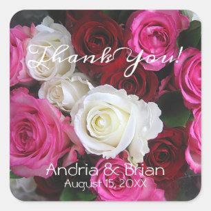 Adesivo Quadrado Buquê de Rosas Rosa Brancas Vermelhas, Personalize