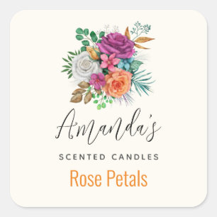 Adesivo Quadrado Buquê de rosca cor-de-rosa, laranja e branca