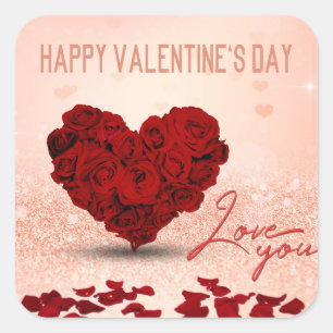 Adesivo Quadrado Buquê do coração do Rosa do dia de os namorados -