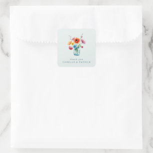 Adesivo Quadrado Buquê Floral em Aquarela Alegre
