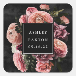 Adesivo Quadrado Buquê Floral Rosa Moody e Romântico a Preto