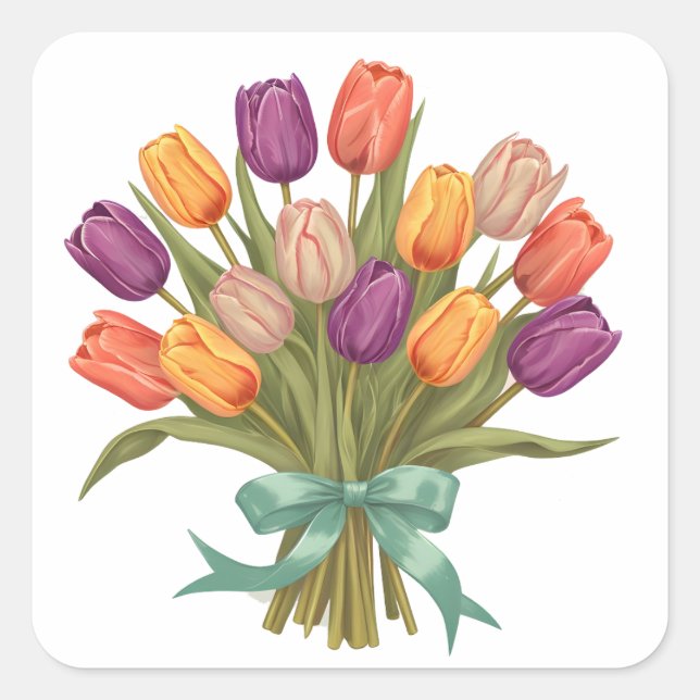 Adesivo Quadrado Buquê primavera Tulips (Frente)
