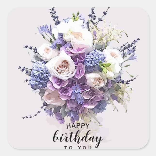 Adesivo Quadrado Buquê Vintage | Caligrafia de Aniversário Personal (Frente)