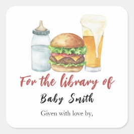 Adesivo Quadrado Burgers, Beer e Babies - para a biblioteca de