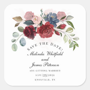 Adesivo Quadrado Burgundy Bloom Rustic Floral Salvar Data