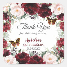 Burgundy Blush Floral Quinceañera Borboletas