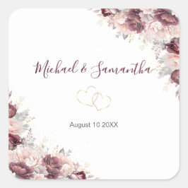 Adesivo Quadrado Burgundy Blush Peony e Casamento de Rosas