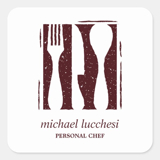 Adesivo Quadrado Burgundy Cutlery | Restaurante da padaria de chef (Frente)