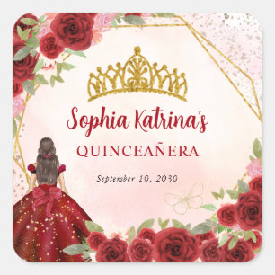 Adesivo Quadrado Burgundy Dourada Glitter Floral Princesa Tiara Fav