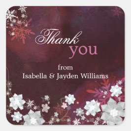 Adesivo Quadrado Burgundy Floral Casamento no inverno Obrigado