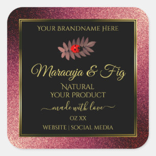 Adesivo Quadrado Burgundy Glitter Black Product Labels Cute Ladybug