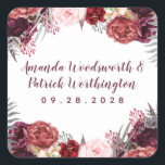 Adesivo Quadrado Burgundy Marsala Blush Pink Peony Casamento Favor<br><div class="desc">Burgundy Fall Marsala Blush Pink Peony Wedding Favor Stickers - apresentam fundo branco com várias peônias, rosas e outros elementos florais em tons de Marsala, burgundy, rosa-pincel, cinzas e muito mais. Consulte a coleção correspondente nesta página para concluir a procura do evento. Visualize o link de coleção correspondente ao cheio...</div>