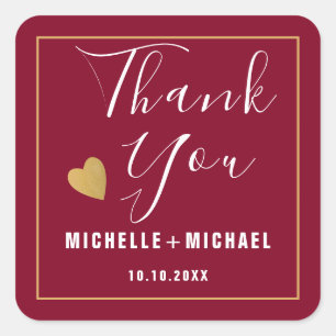Adesivo Quadrado Burgundy Minimalista E Casamento Dourado Obrigado
