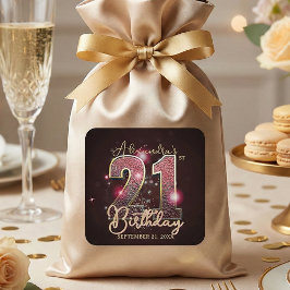 Adesivo Quadrado Burgundy Rose Gold Faux Glitter Glam 21st Birthday
