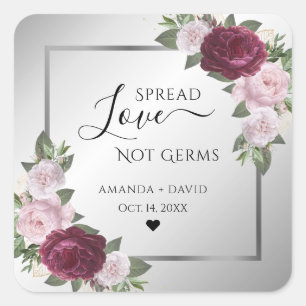 Adesivo Quadrado Burguny Blush Silver Floral Spread Love