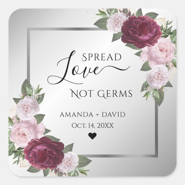 Adesivo Quadrado Burguny Blush Silver Floral Spread Love (Frente)