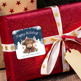 Adesivo Quadrado Business Happy Holidays Cute Festive Highland Cow