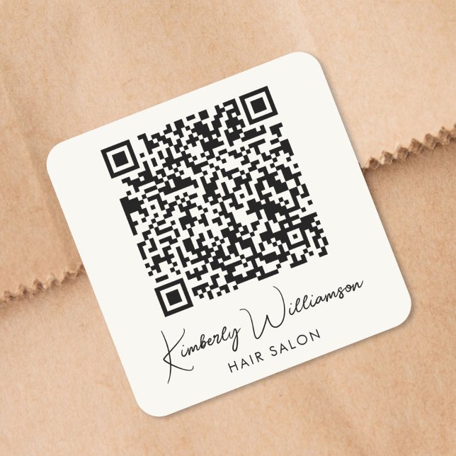 Adesivo Quadrado Business Name Signature Script QR Code (Business Name Signature Script QR Code Square Sticker)