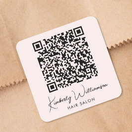 Adesivo Quadrado Business Name Signature Script QR Code Pink