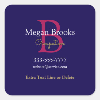 Adesivo Quadrado Business Promo, Name, Monogram & Title Deep Blue