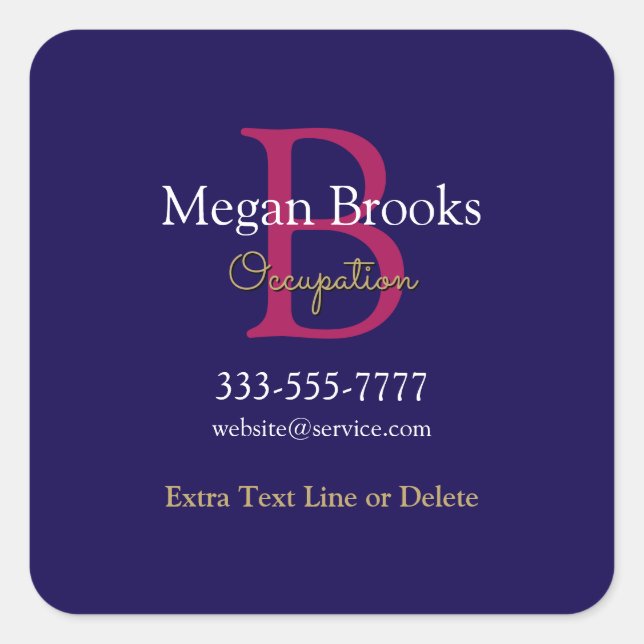 Adesivo Quadrado Business Promo, Name, Monogram & Title Deep Blue (Frente)