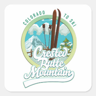 Adesivo Quadrado Butte Mountain Crested Colorado Esquí logotipo Bot