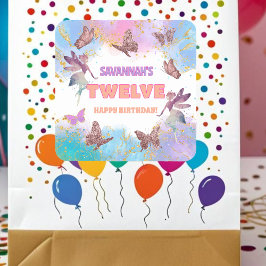 Adesivo Quadrado Butterflies Fairy Gold Glitter 12th Birthday Party