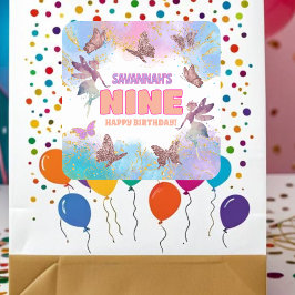 Adesivo Quadrado Butterflies Fairy Gold Glitter 9th Birthday Party