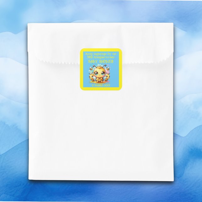 Adesivo Quadrado Buzzy começa Chá de fraldas de abelha a abelha | (Criador carregado)