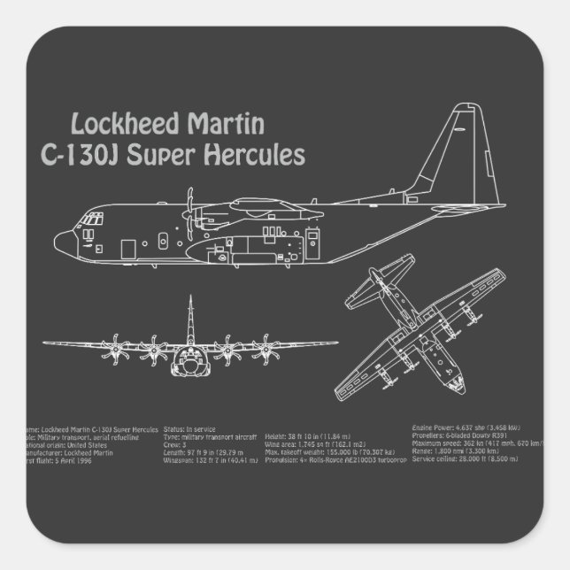 Adesivo Quadrado C-130 Hércules - Planos de bordo PD (Frente)
