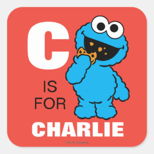 Adesivo Quadrado C é para Cookie Monster   Adicione seu nome