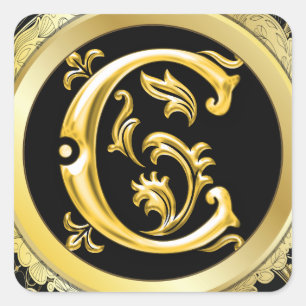 Adesivo quadrado C inicial em Dourado