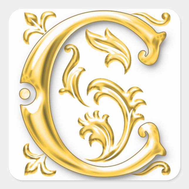 Adesivo Quadrado C - Letra maiúscula inicial Sticker em Dourado (Frente)