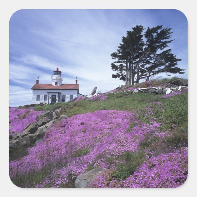 Adesivo Quadrado CA, Crescent City, farol de Battery Point com (Frente)