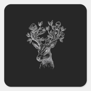 Adesivo Quadrado Cabana de Cogumelo Chifre de Veado Goblincore Vint