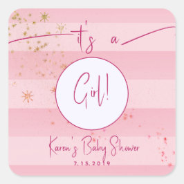Adesivo Quadrado Cabana Rosa Moderna Strips e Estrelas Douradas Gar