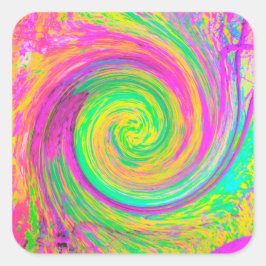 Adesivo Quadrado Cabeça Abstrato púrpura e espiral líquida amarela