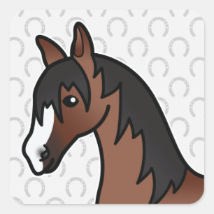 Adesivo Quadrado Cabeça de Cavalo de Cartoon Castanho