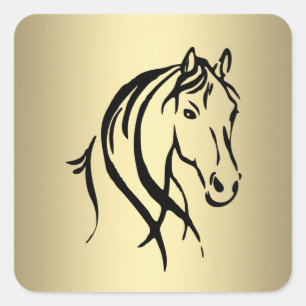 Adesivo Quadrado Cabeça de Cavalo Preto Dourado