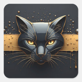 Adesivo Quadrado Cabeça de Gato Preto com Design de Gotejamento Dou